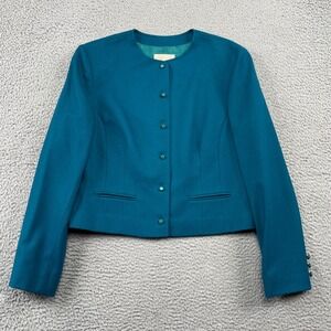 Pendleton Jacket Womens M Teal Blue Wool Blazer Collarless Cropped Vintage USA